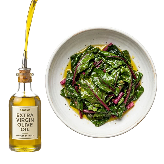 Beet greens, cooked, made with oil