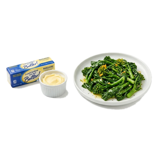 Broccoli raab, cooked, made with margarine