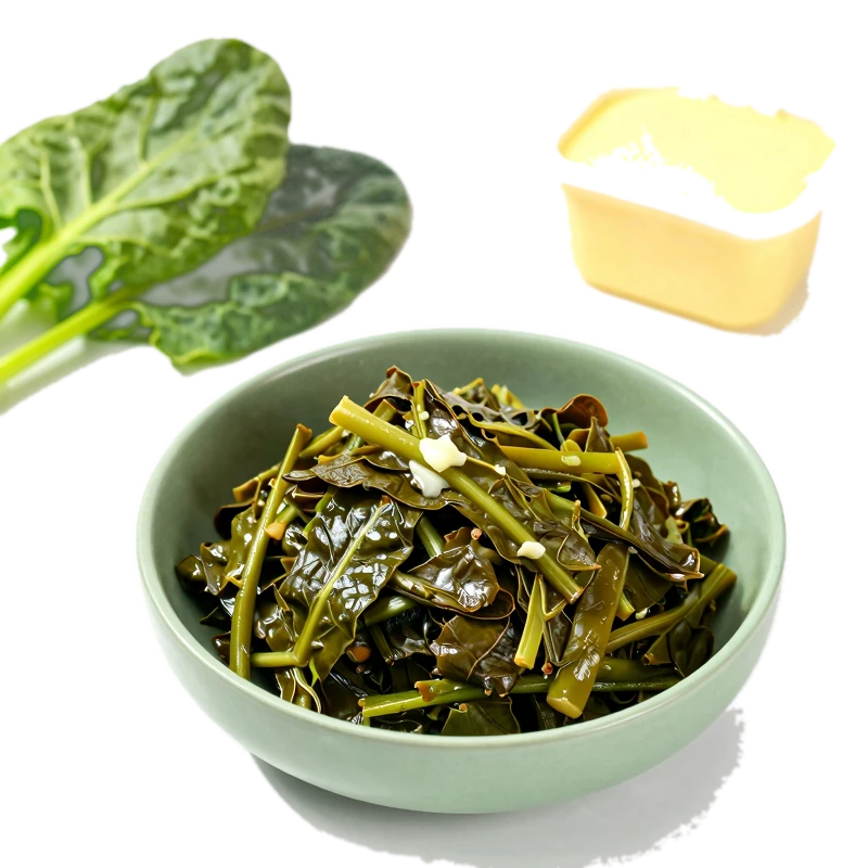Collards, cooked, from frozen, made with margarine