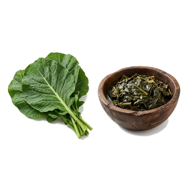 Collards, fresh, cooked, no added fat