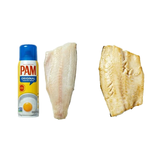 Halibut, baked or broiled, made with cooking spray