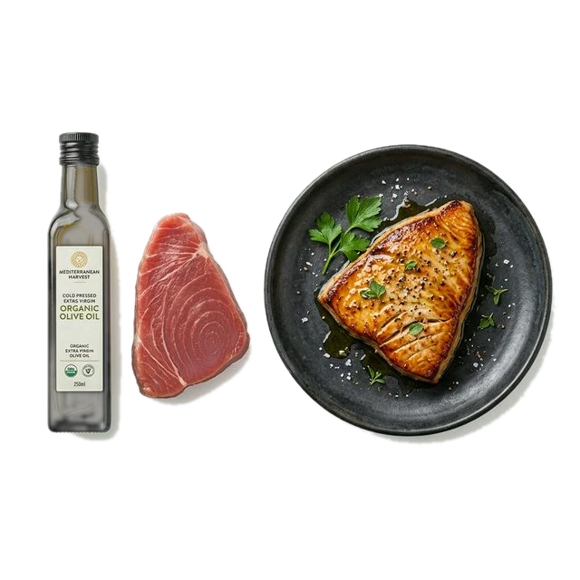 Tuna, fresh, baked or broiled, fat added